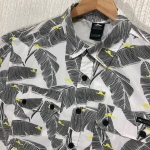 Fly Society White Black Leaves Graphic‎ Short Sleeve Button Up Shirt Mens XL